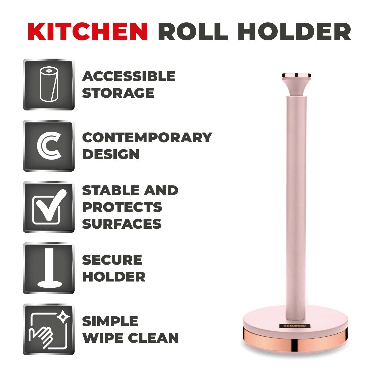 Tower Cavaletto Mug Tree Kitchen Roll Holder Matching Set in Pink