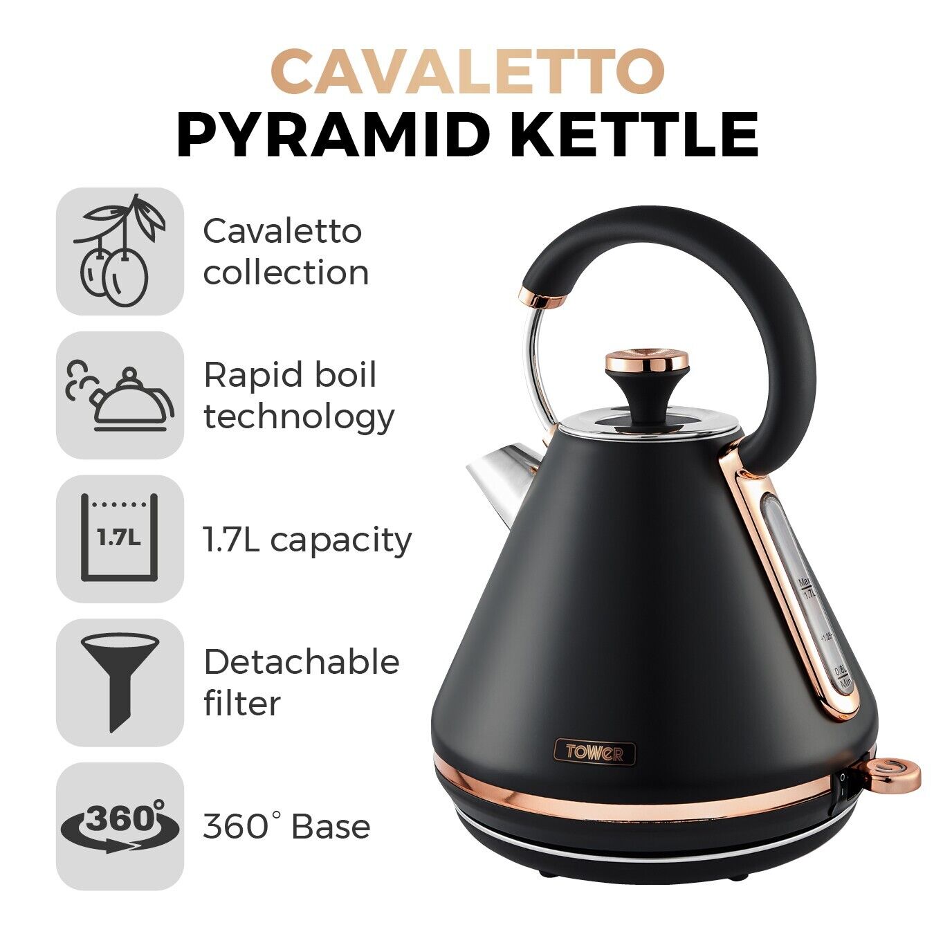 Tower Cavaletto Black Kettle 4 Slice Toaster 3.5L Slow Cooker 3 Cani
