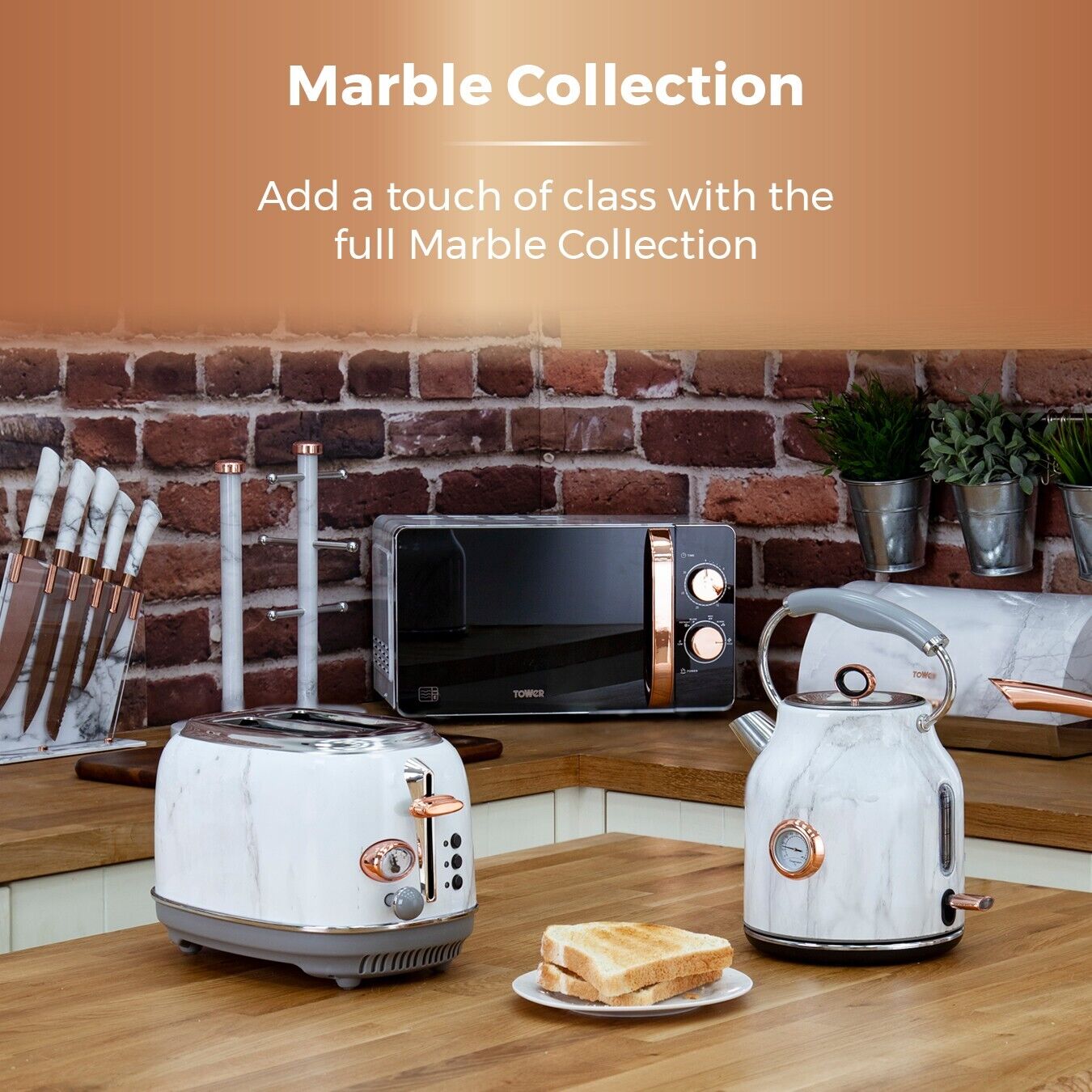 Tower Marble Rose Gold Kettles Toasters Homeware Collection