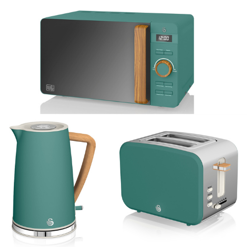 Swan Nordic Green Kettle 2 Slice Toaster Digital Microwave Scandinavian Design