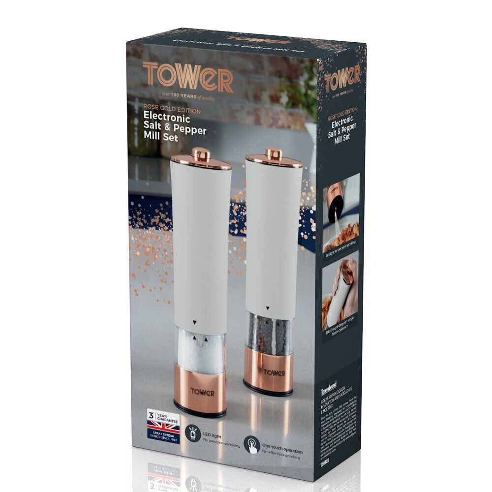 Tower Marble Rose Gold Electric Salt & Pepper Mill Set 3 Year Guarante