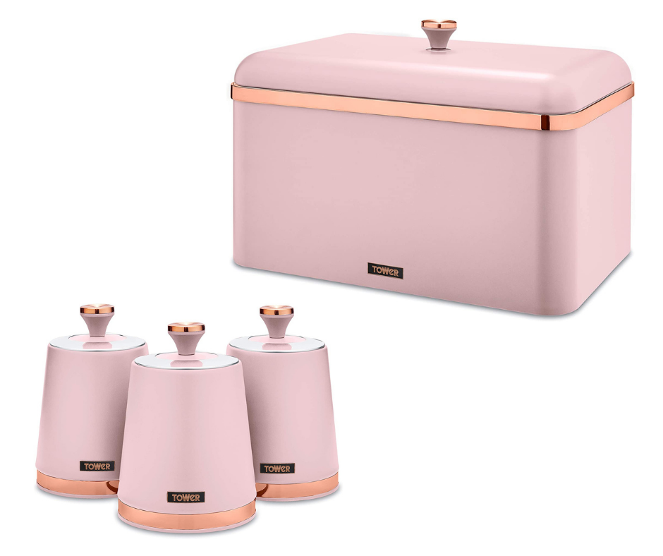 Tower Cavaletto Bread Bin & Storage Tea Coffee Sugar Canisters Set Pink/Rose Gold