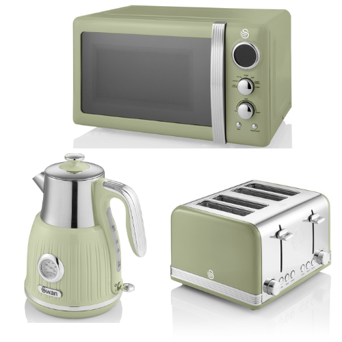 SWAN Retro Green Jug Temperature Dial Kettle 4 Slice Toaster Digital Microwave