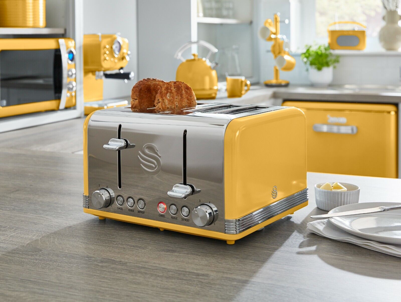 Yellow kitchen sales kettle and toaster