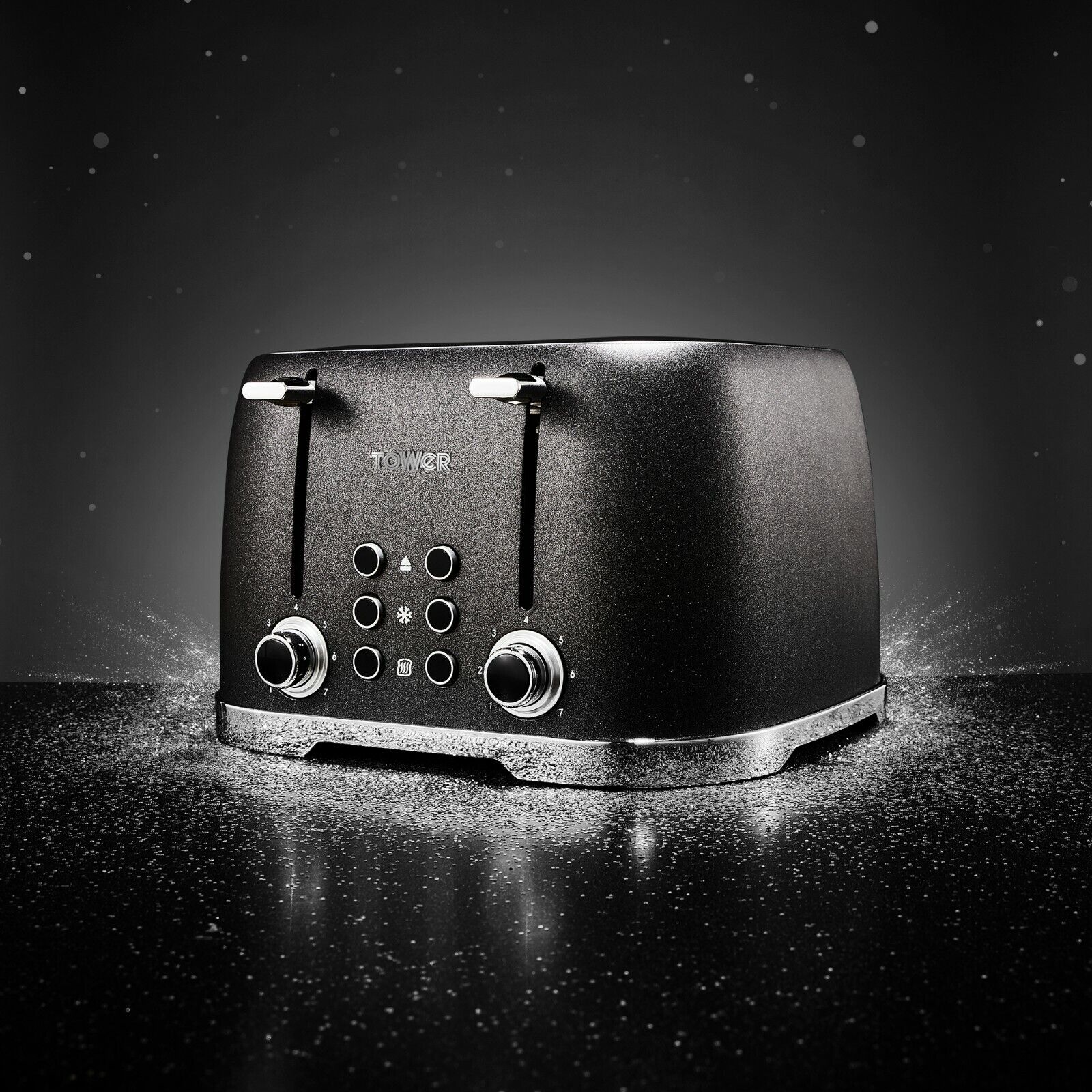 Tower Glitz Kettle Toaster Bread Bin Kitchen Set in Sparkling Black Noir