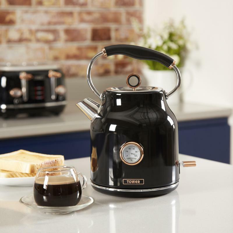 Tower Bottega Kettle 4 Slice Toaster & 5 Piece Storage Set in Black & Rose Gold