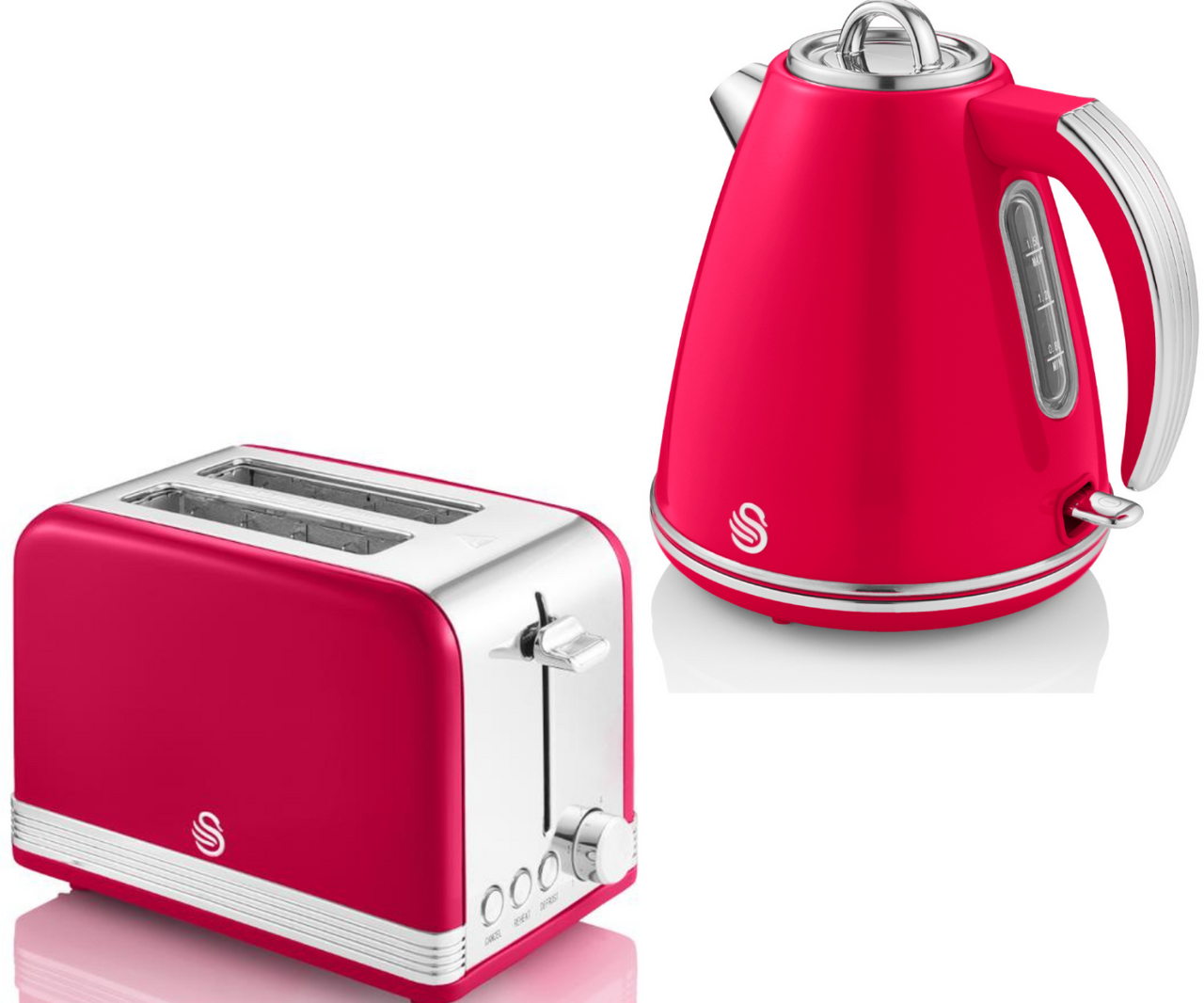 Swan Retro 1.5L 3KW Jug Kettle & 2 Slice Toaster Matching Kitchen Set in Red