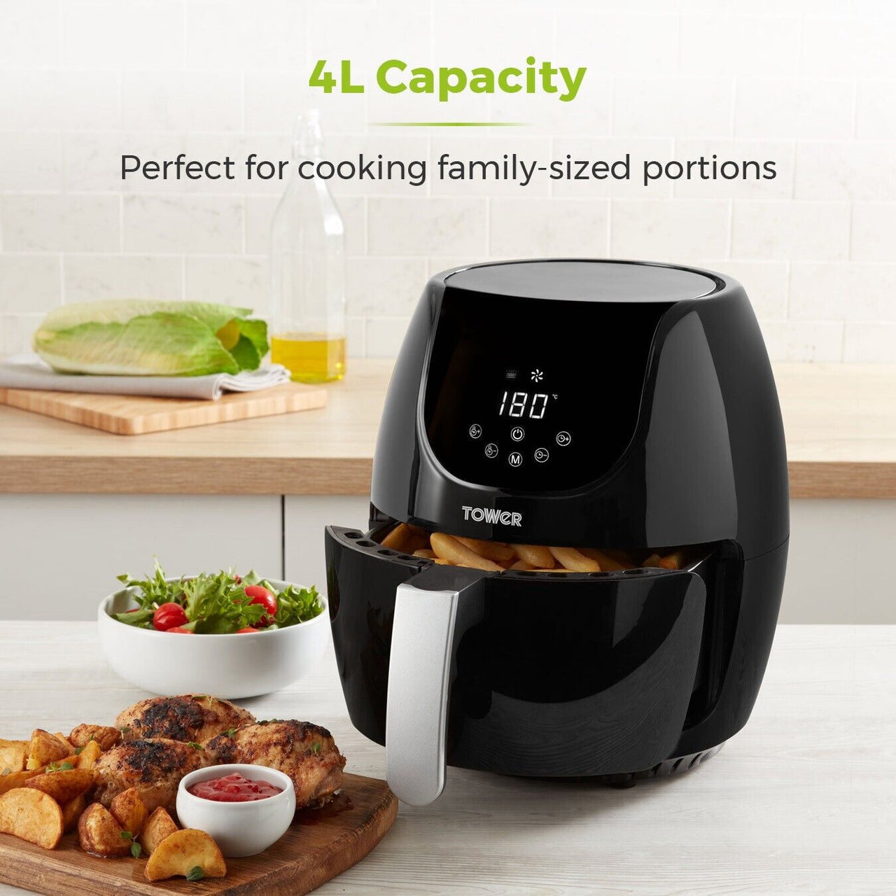 NEW Tower T17067 1400W Vortex 4L Digital Air Fryer in Black - 3 Year Guarantee