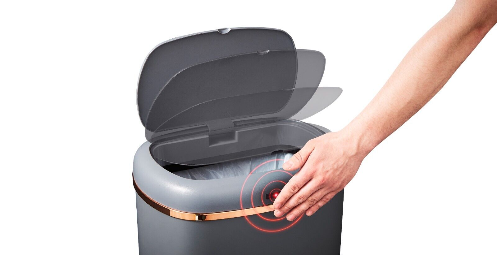 Tower Cavaletto Square 58L Sensor Bin Grey/Rose Gold Household Bin  Automatic Lid T838010GRY