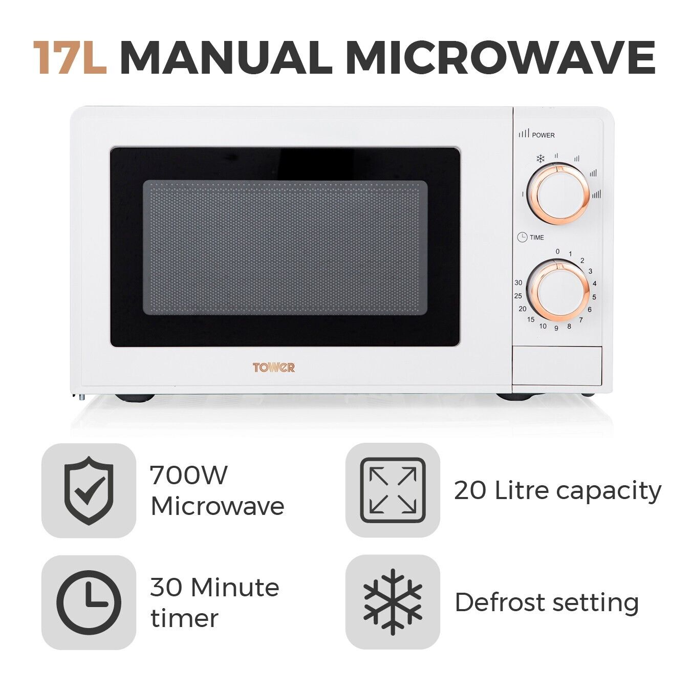 Tower White Rose Gold 17L 700W Microwave T24029WRG