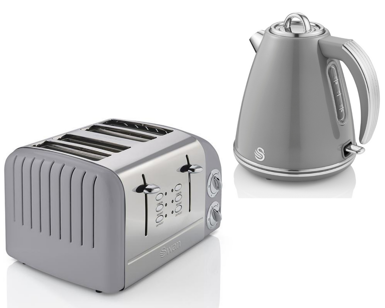 SWAN Retro Grey Jug Kettle & ST34020GRN 4 Slice Toaster Matching Kettle/Toaster