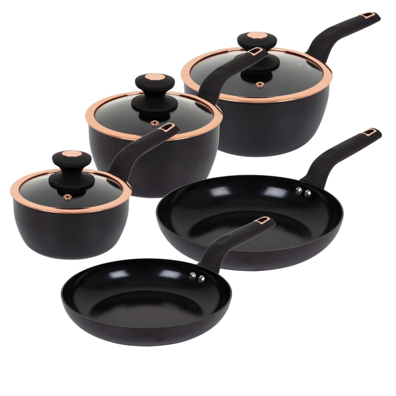 Tower Cavaletto Black & Rose Gold 5 Piece Pan Set Kitchen Cookware with 5 Yr Guarantee