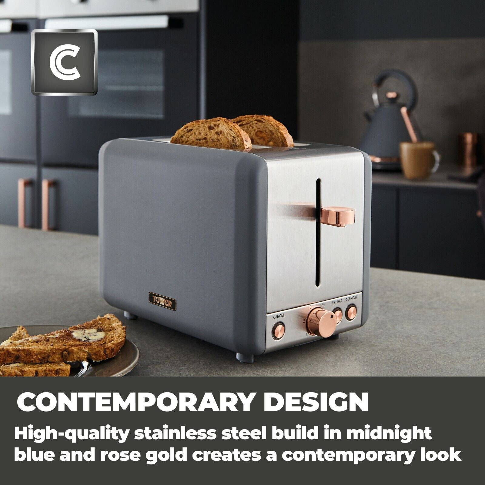 Tower grey and rose gold toaster sales