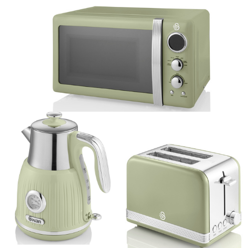 SWAN Retro Green 1.5L 3KW Jug Temperature Dial Kettle, 2 Slice Toaster & 800W 20L Digital Microwave