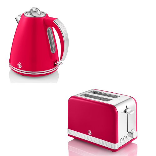 NEW Swan Retro Jug Kettle & 2 Slice Toaster Vintage Style Kitchen Set in Red