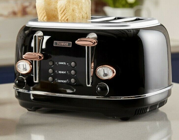 NEW Black & Rose Gold Kettle & 4 Slice Toaster Stainless Steel 3 Year Guarantee