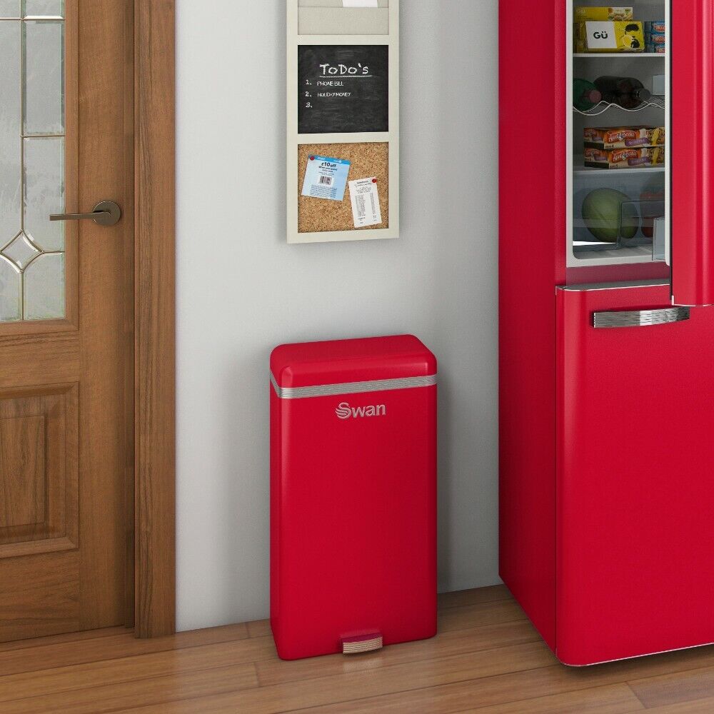 Swan Retro Red 45L Square Sensor Bin Vintage Design Kitchen Household Waste Bin SWKA4500RN